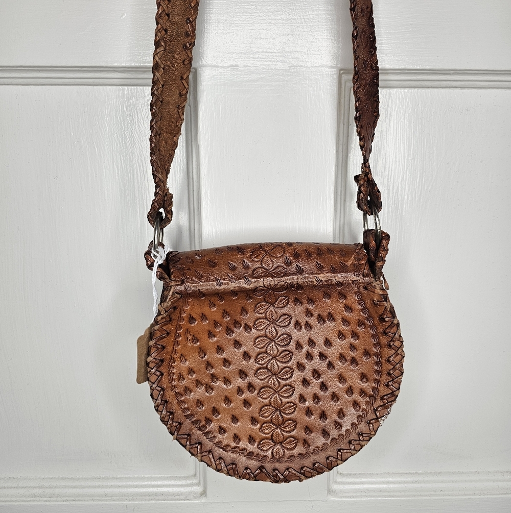 VTG 70s Tooled Leather Bag - Picture 10 of 14